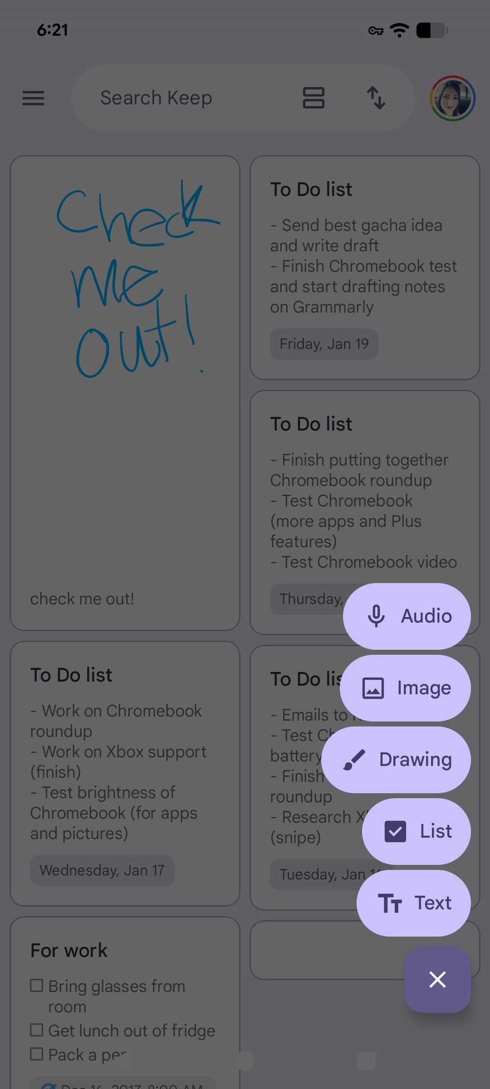 modern Google Keep UI with Material You on a Pixel 8