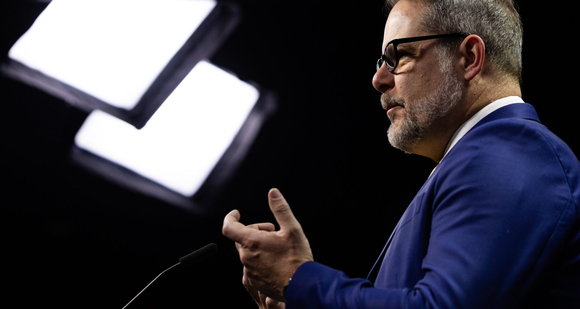 NDP MP Alexandre Boulerice speaks during a press conference held at the West Block in Ottawa on Tuesday, Feb. 24, 2026.
