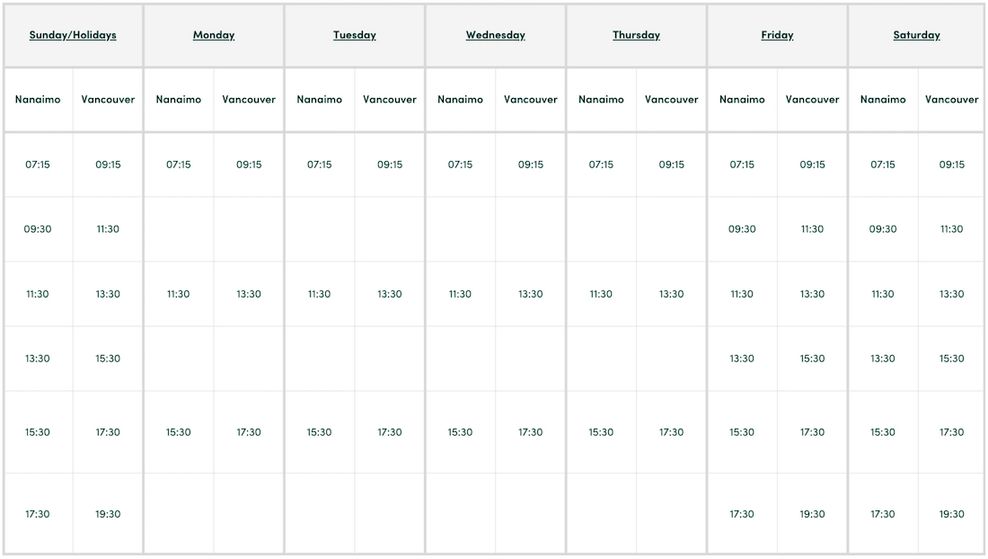 hullo ferries standardized sailing schedule