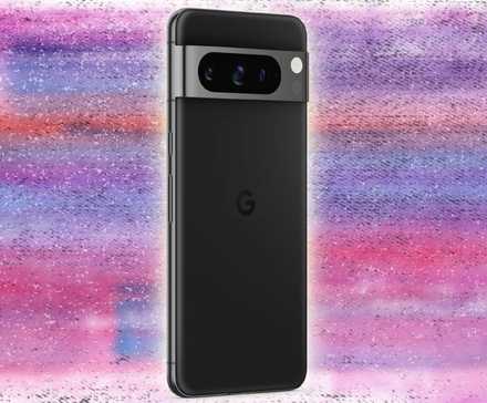 black google pixel phone on a purple and pink pastel background