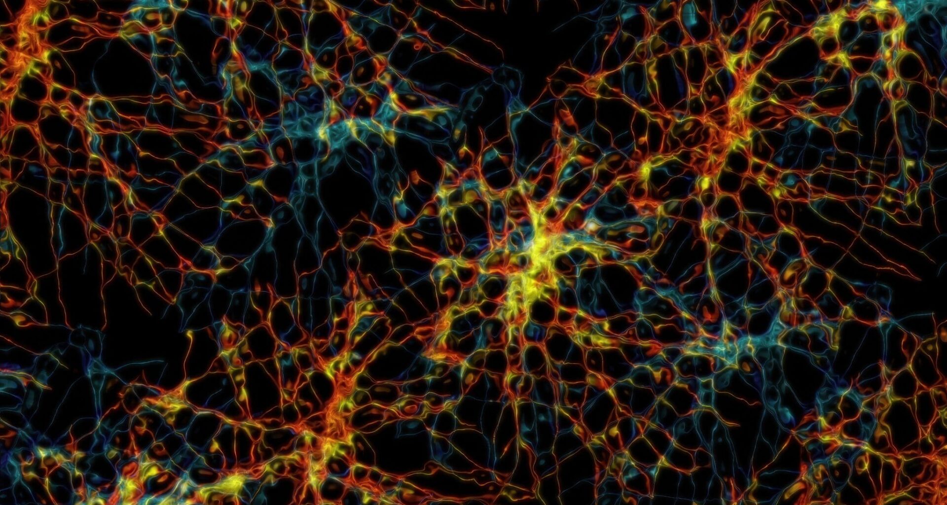 Chaotic neural network creating colorful abstract connections and data streams