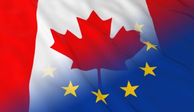 Merged Flags of Canada and the EU 3D Illustration