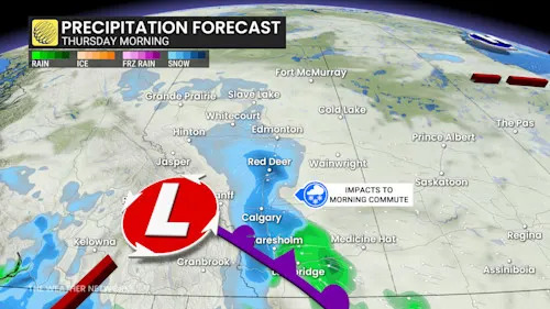 Alberta precipitation timing Thursday morning