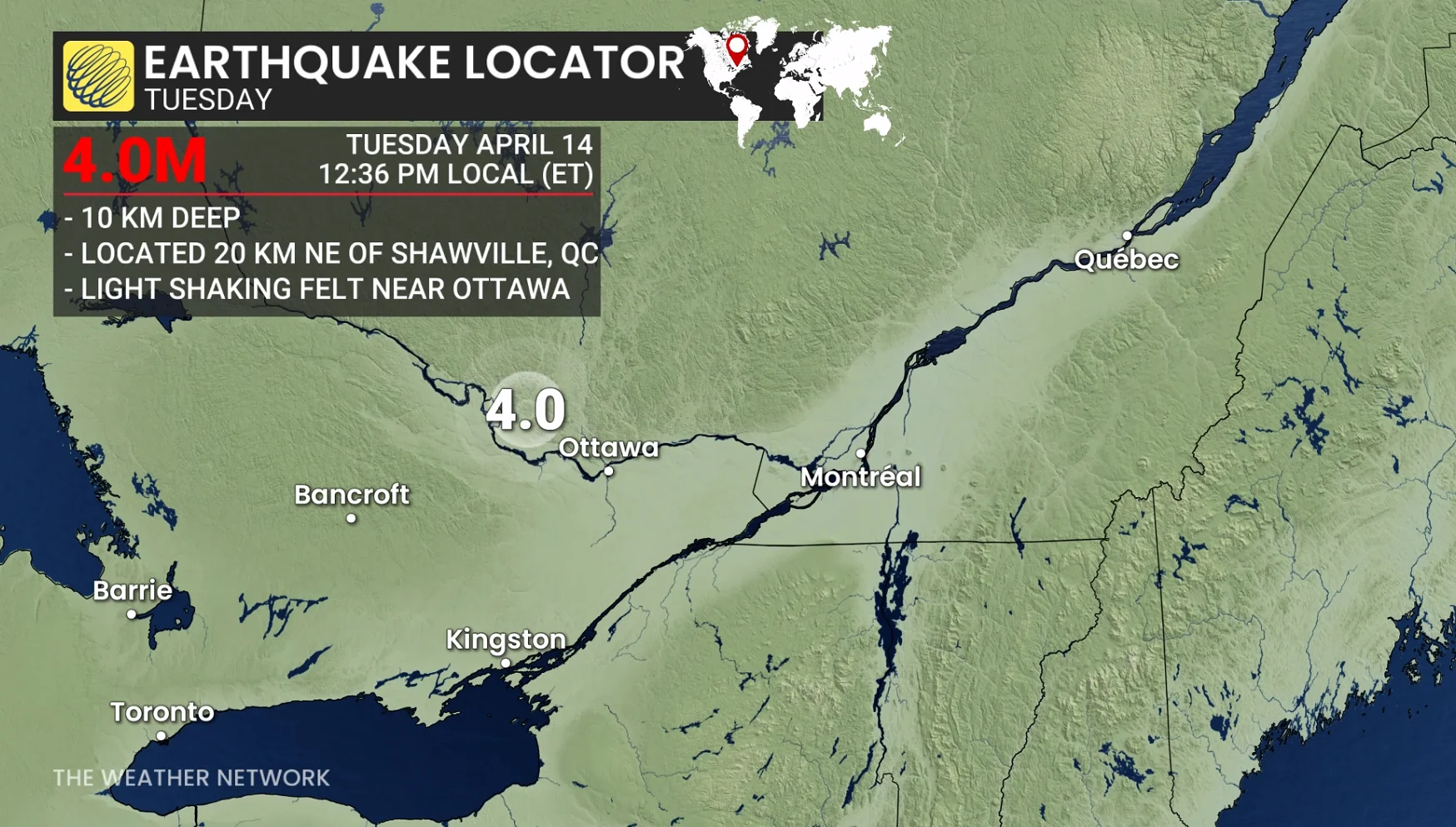 Ontario-Quebec earthquake Tuesday afternoon April 14