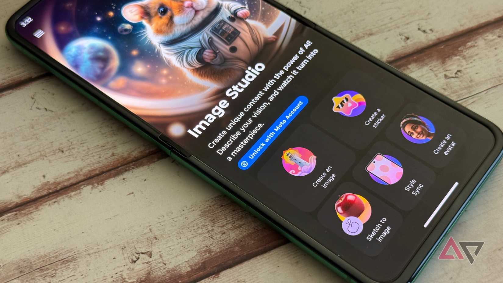 Moto AI Image Studio setup screen on the Motorola Razr 2025