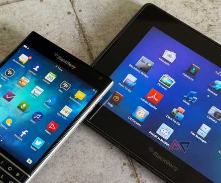 BlackBerry PlayBook sitting next to a BlackBerry Passport