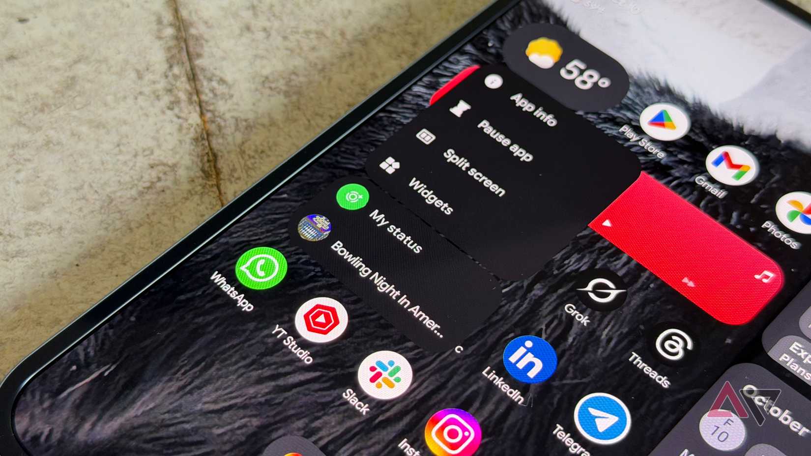 Split screen option on the Pixel 10 Pro Fold