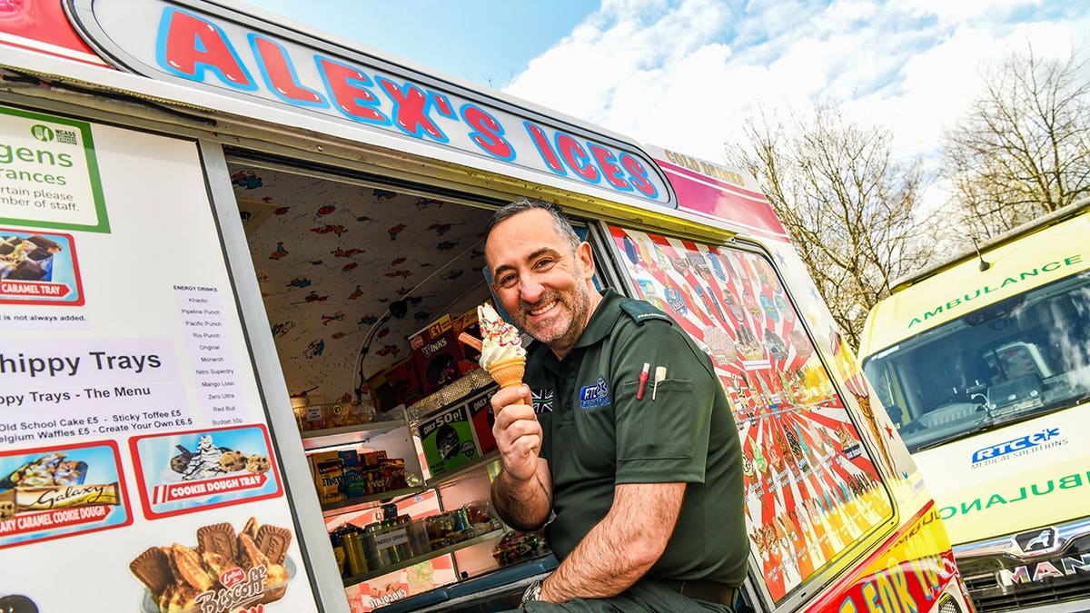 James Shemmeld standing beside an ice cream van in Newcastle-under-Lyme