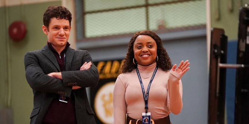 Janine and Jacob waving to Tariq on Abbott Elementary
