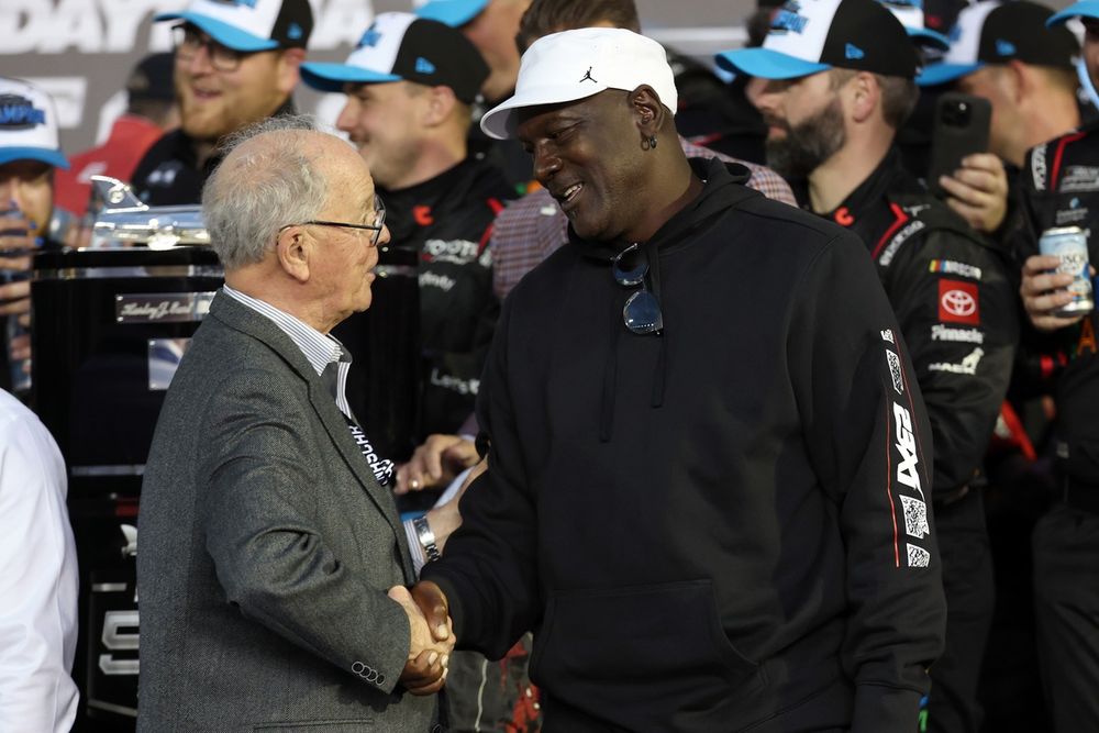 Jim France and Michael Jordan in Daytona 500 Victory Lane