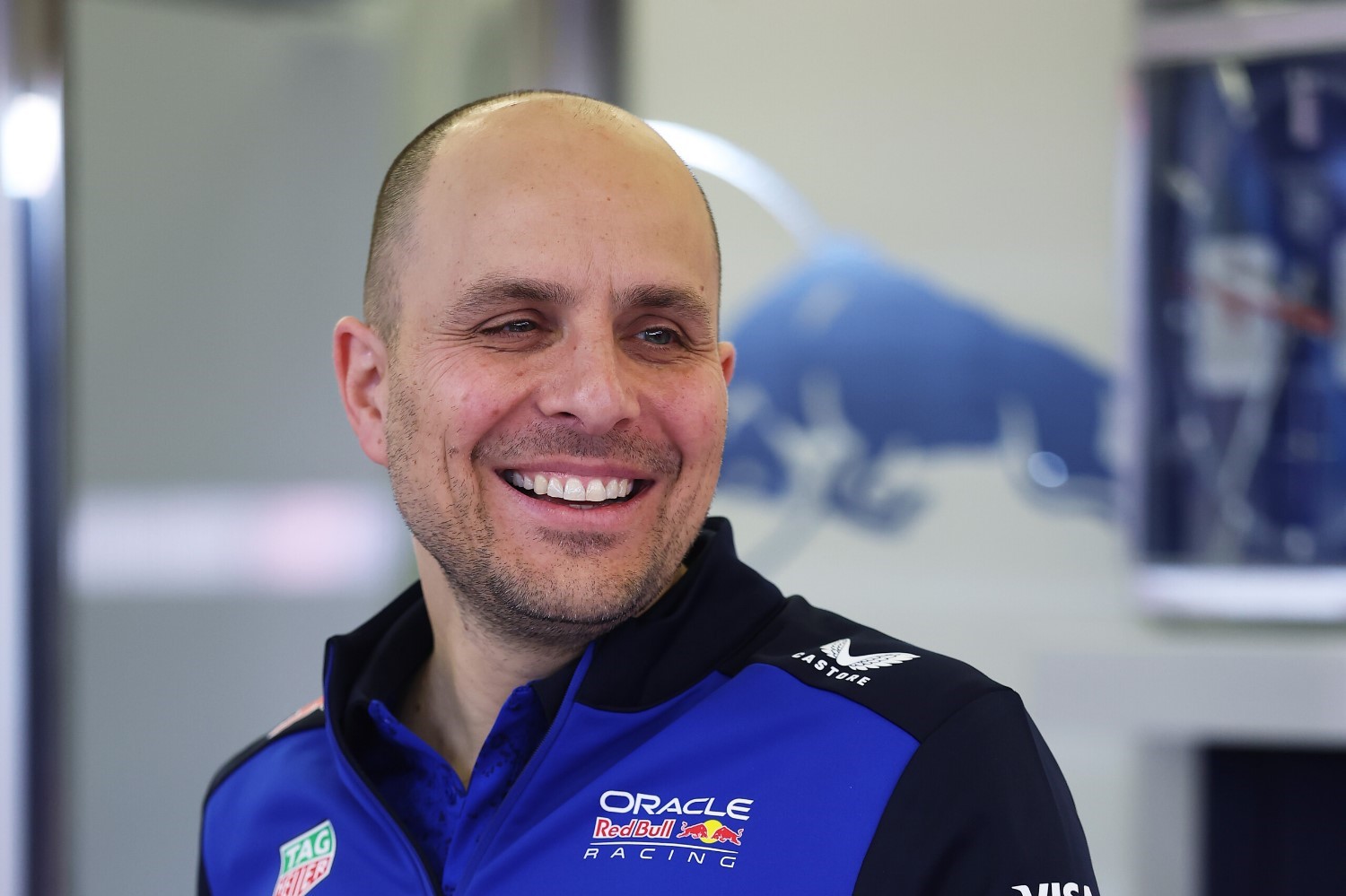 Gianpiero Lambiase, Head of Racing of Oracle Red Bull Racing looks on in the garage during day one of F1 Testing at Bahrain International Circuit on February 18, 2026 in Bahrain, Bahrain. (Photo by Mark Thompson/Getty Images) // Getty Images / Red Bull Content Pool //