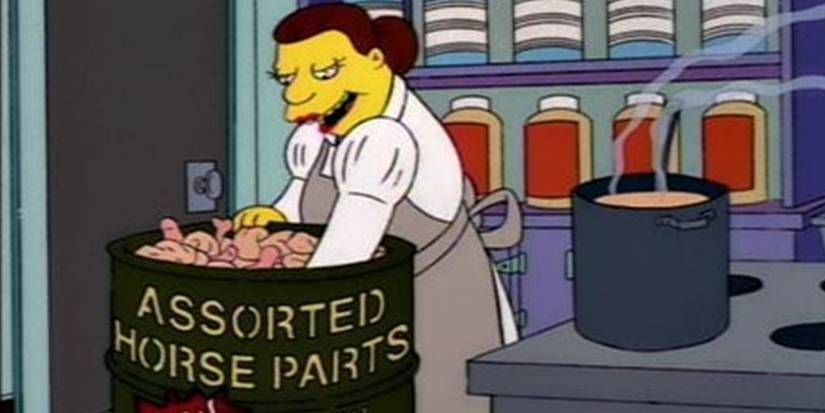 Lunchlady Doris serving horse meat in The Simpsons