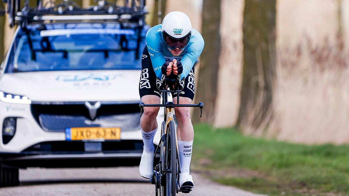 Marijn Maas cycling during the ITT Beltrum Stage 2 in Beltrum Netherlands