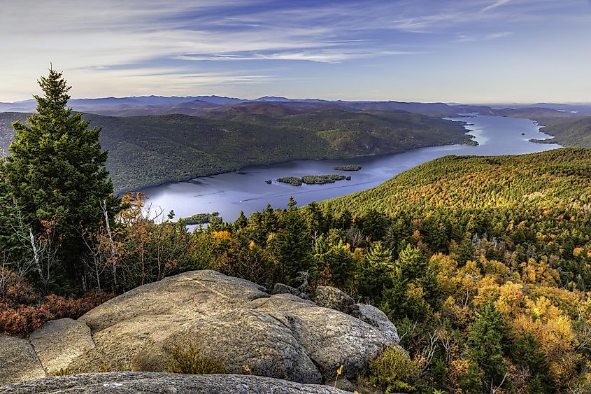 Lake George and the Tongue Mountain Range in the Adirondack Mountains of New York.