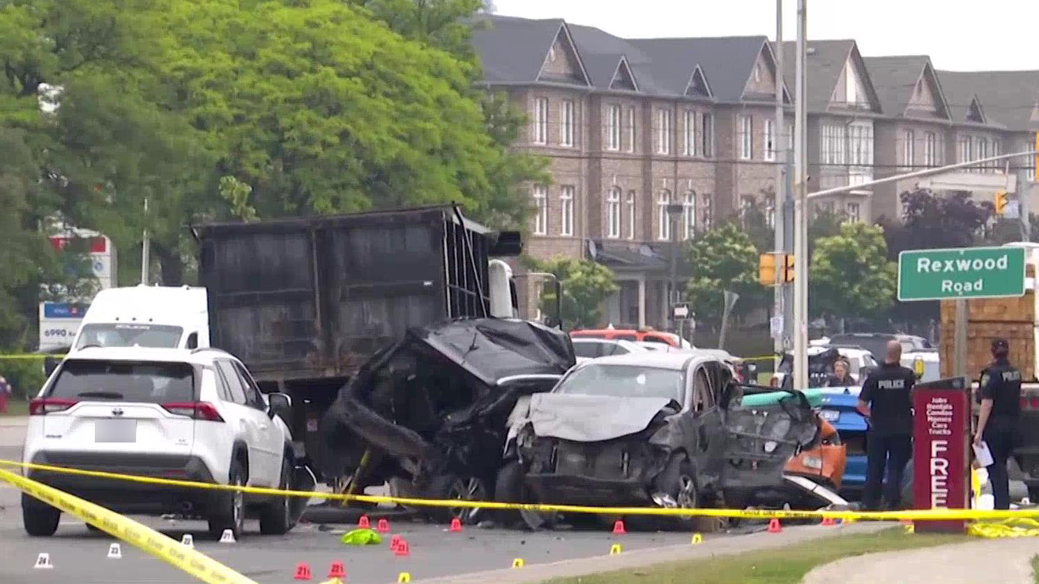 MiWay bus involved in a crash at a Mississauga intersection, highlighting public transit safety issues.