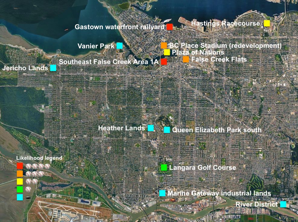 mlb stadium vancouver potential locations map