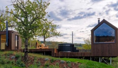 prefabricated timber micro-cabin extends living into the hungarian landscape