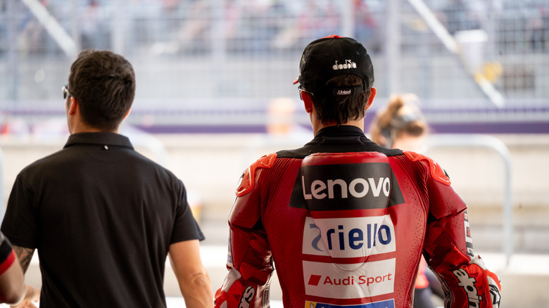 Marc Marquez steps out of his garage before the COTA race