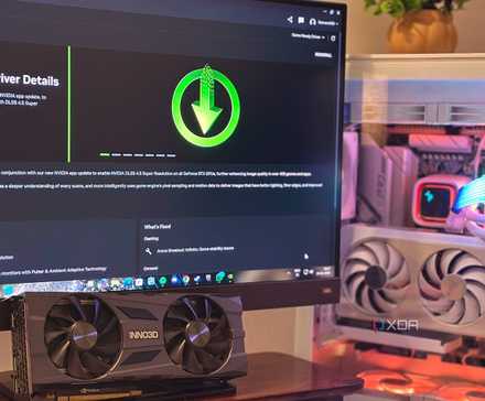 An NVIDIA RTX 2070 Super next to a gaming PC with the NVIDIA App in the background.