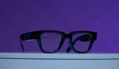 Meta Ray-Ban Display glasses on a white table