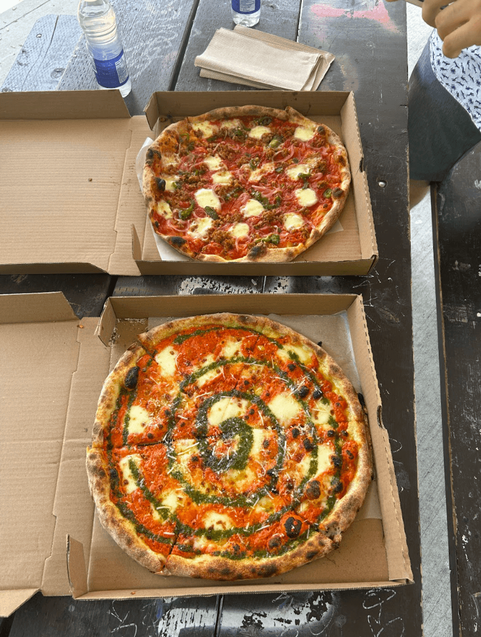Pizza boxes.