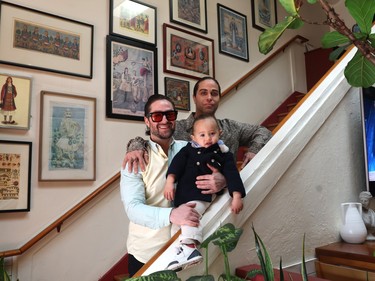 Brothers Iani (with toddler Maelle) and Alexi Makris at Anatoli Souvlaki restaurant at 5 Lonsdale Ave. in North Vancouver.
