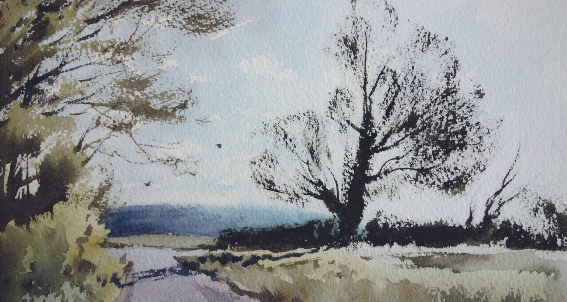 Paint spring foliage using a dry-brush watercolour technique