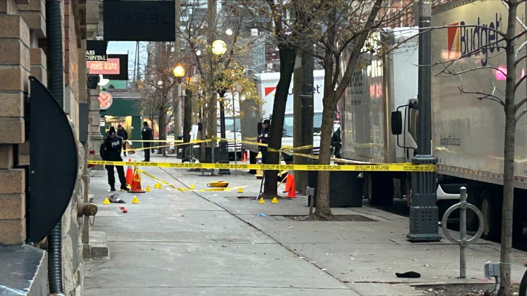 Photo shows the scene of a shooting in the Entertainment District on Nov. 25, 2025. (CityNews)