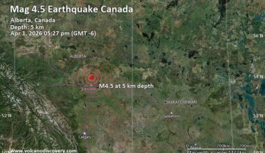 Moderate Magnitude 4.5 Quake Hits 26 Miles North of Edmonton, Alberta, Canada in the Afternoon