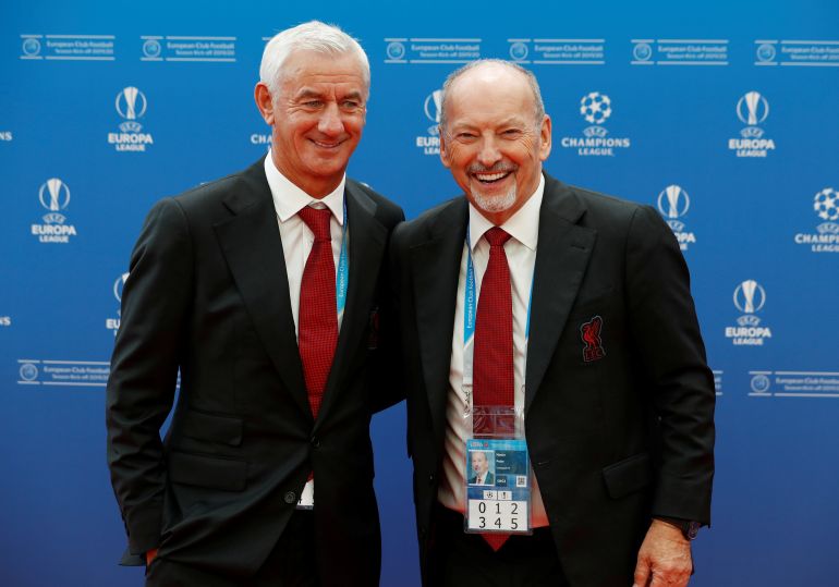 Soccer Football - Champions League Group Stage draw - Grimaldi Forum, Monaco - August 29, 2019 Liverpool CEO Peter Moore and Ian Rush before the draw REUTERS/Eric Gaillard