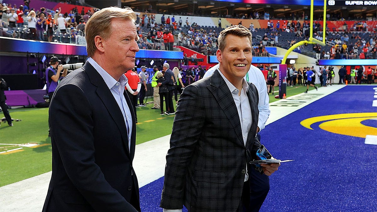 NFL Commissioner Roger Goodell talking with NFL Network's Scott Hanson at SoFi Stadium
