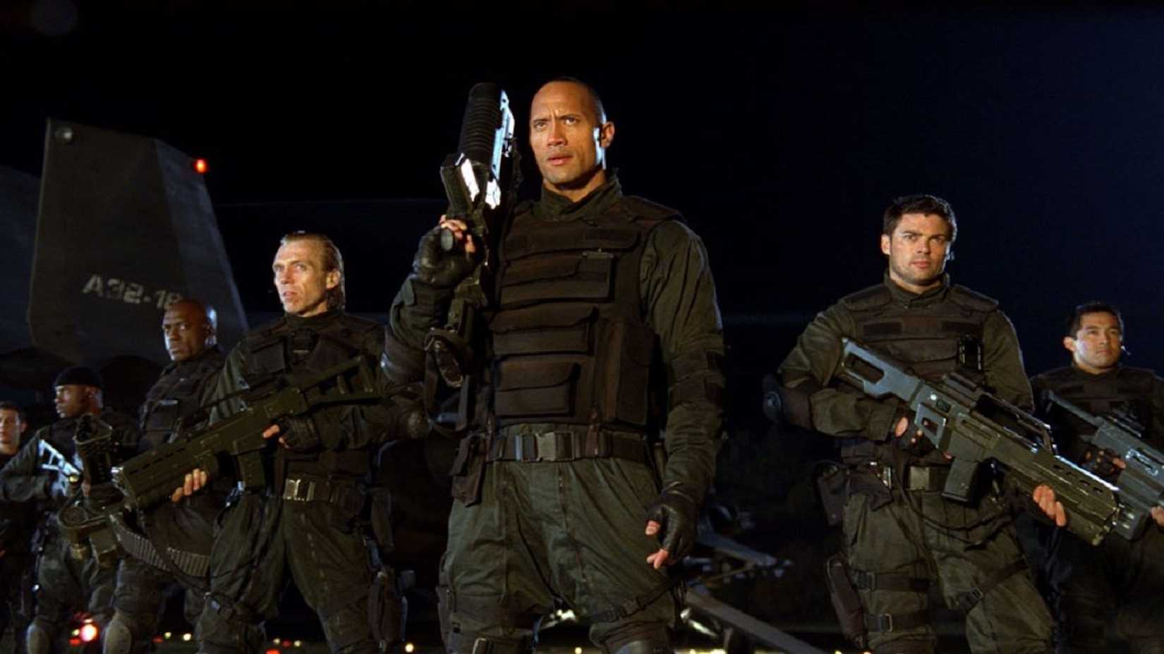 Sarge (Dwayne Johnson) and his squad preparing the enter the ARC in Doom