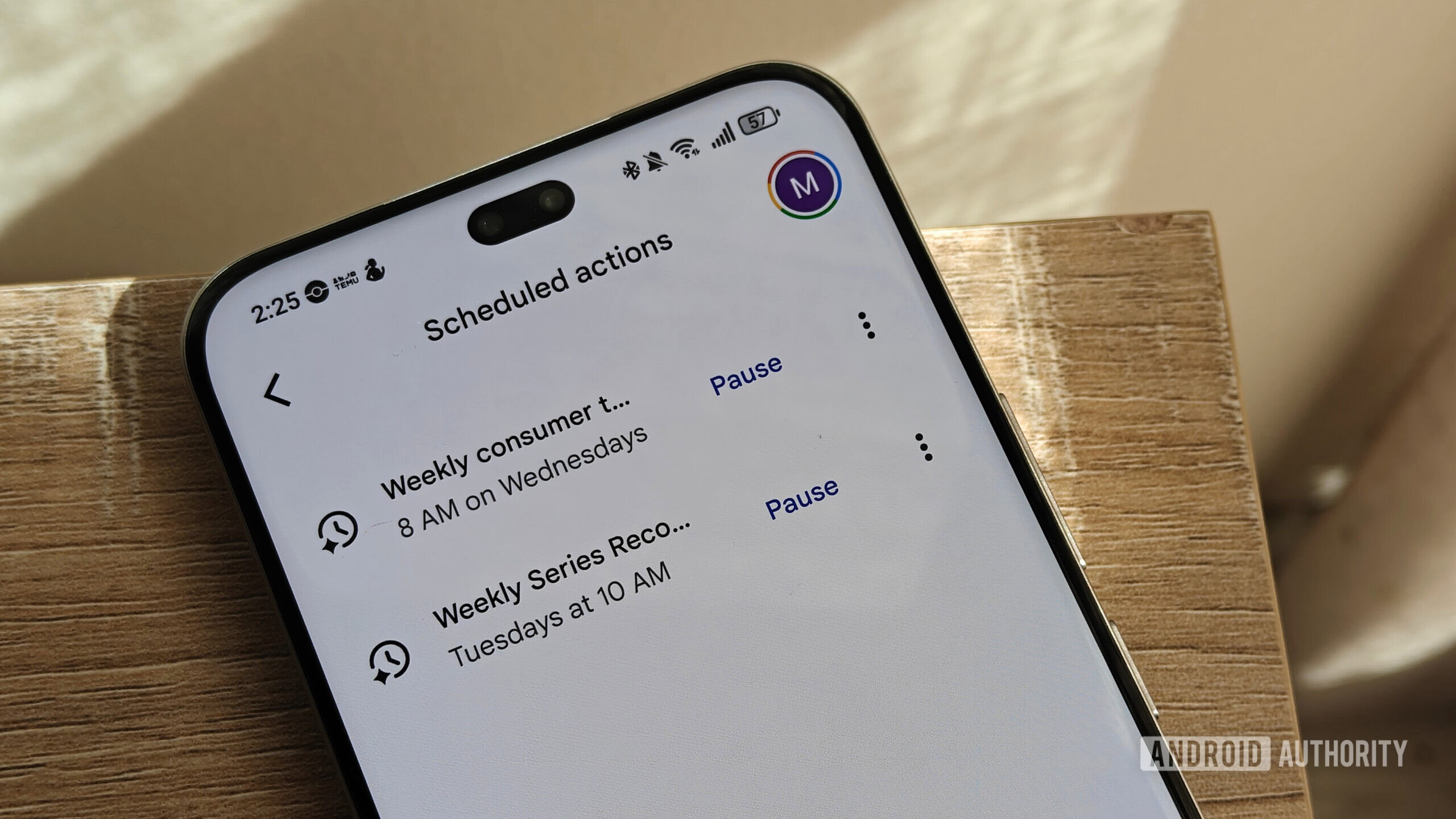 scheduled actions menu in gemini