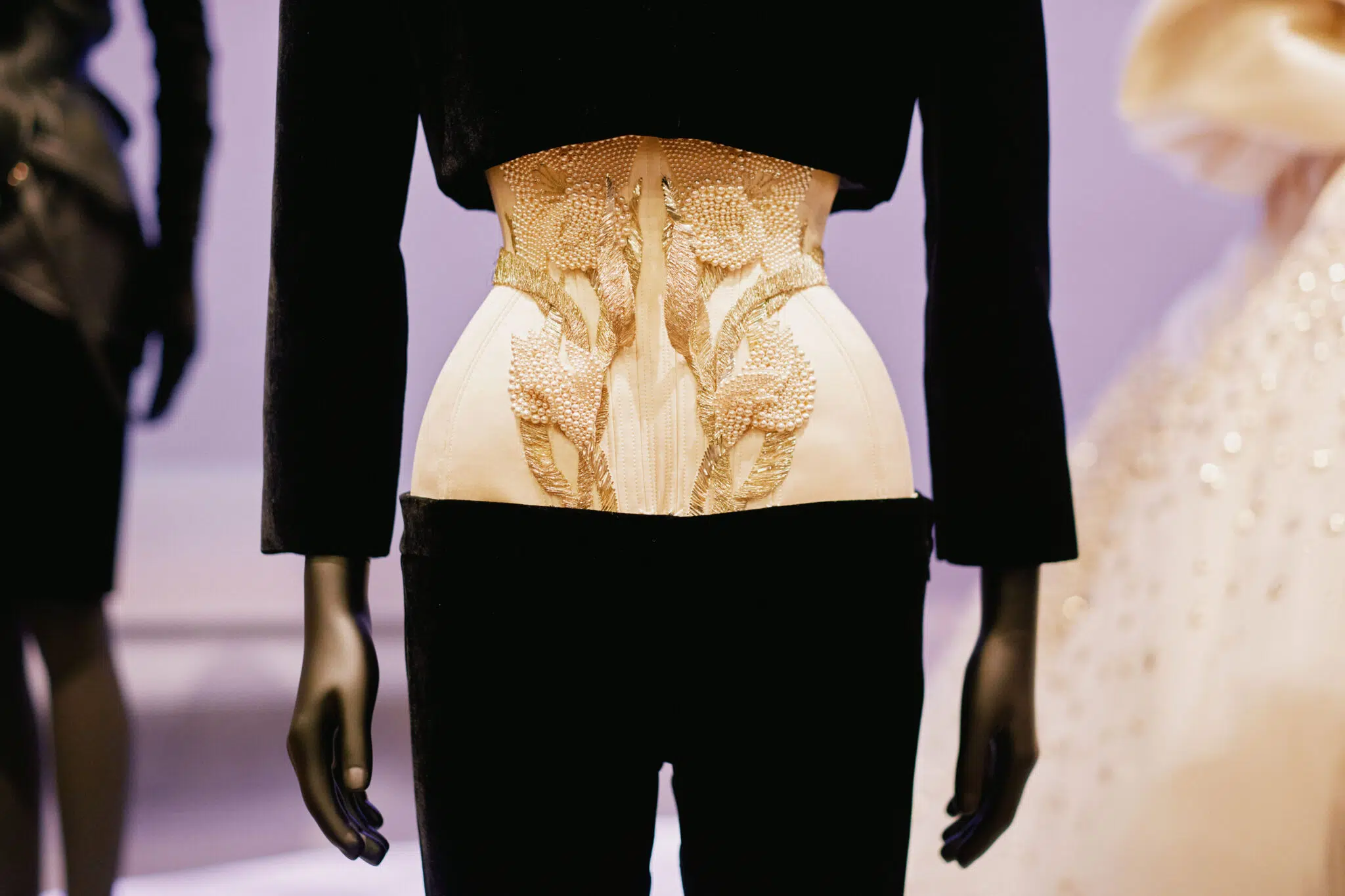 Installation view of “Schiaparelli: Fashion Becomes Art,” at the V&A Museum in London