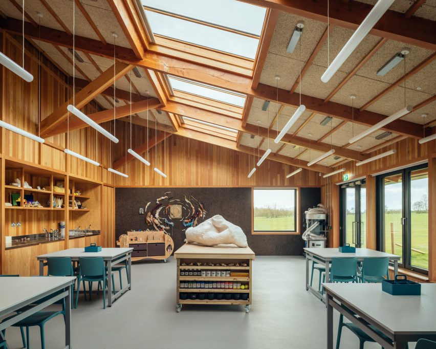 Wood-lined workshop interior