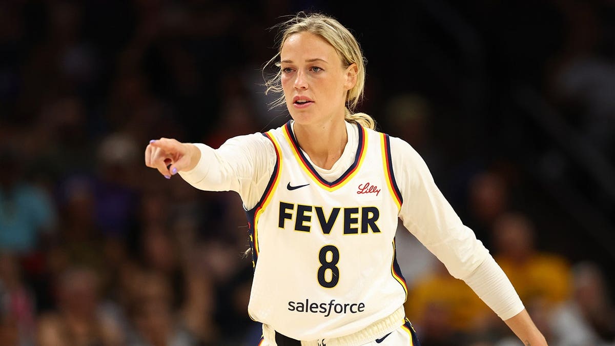 Sophie Cunningham wearing number 8 jersey reacting during a WNBA game at PHX Arena