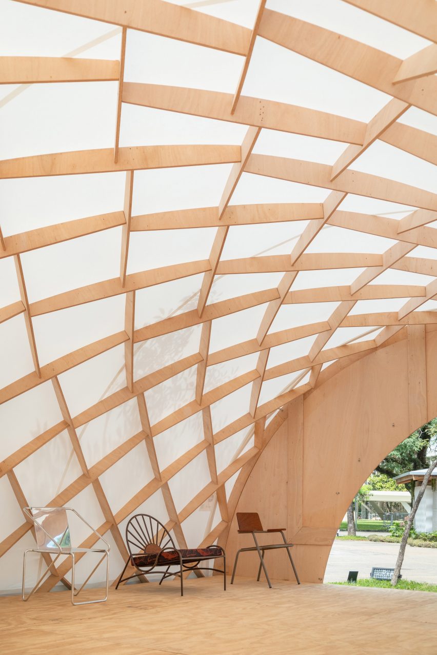 White tarp lined wood grid 