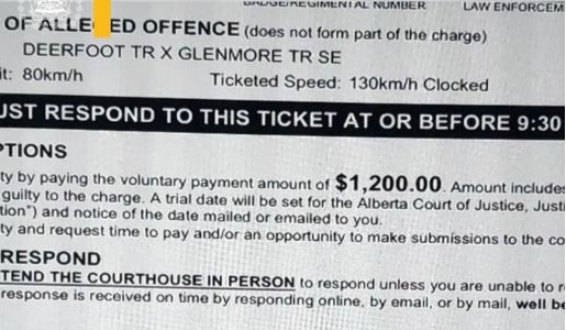Calgary police handed out this ticket to a driver on April 1 for doing 130 km/hr in an 80 km/hr construction zone on Deerfoot Trail.
