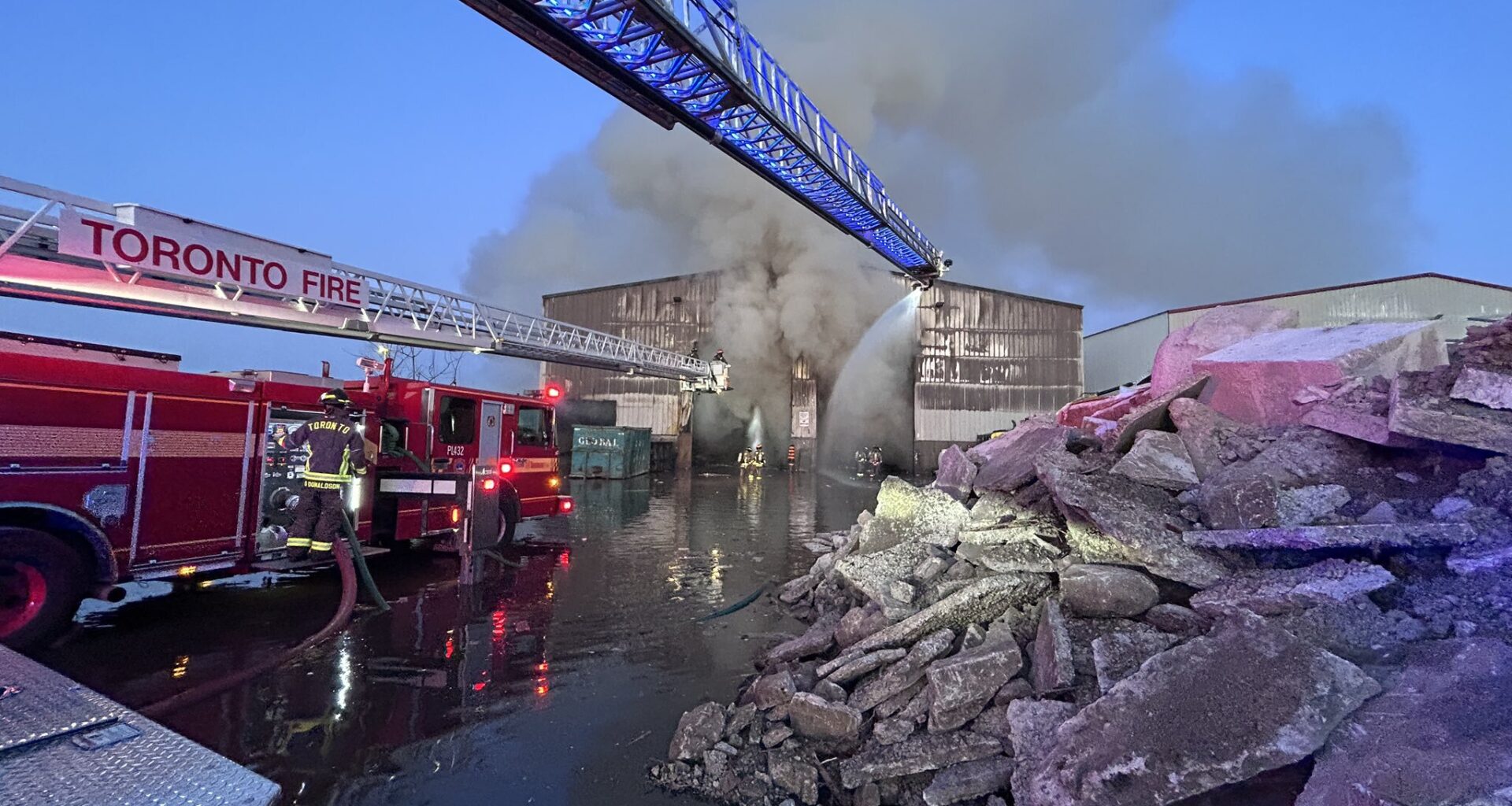 80 firefighters battle 3-alarm industrial fire in Etobicoke