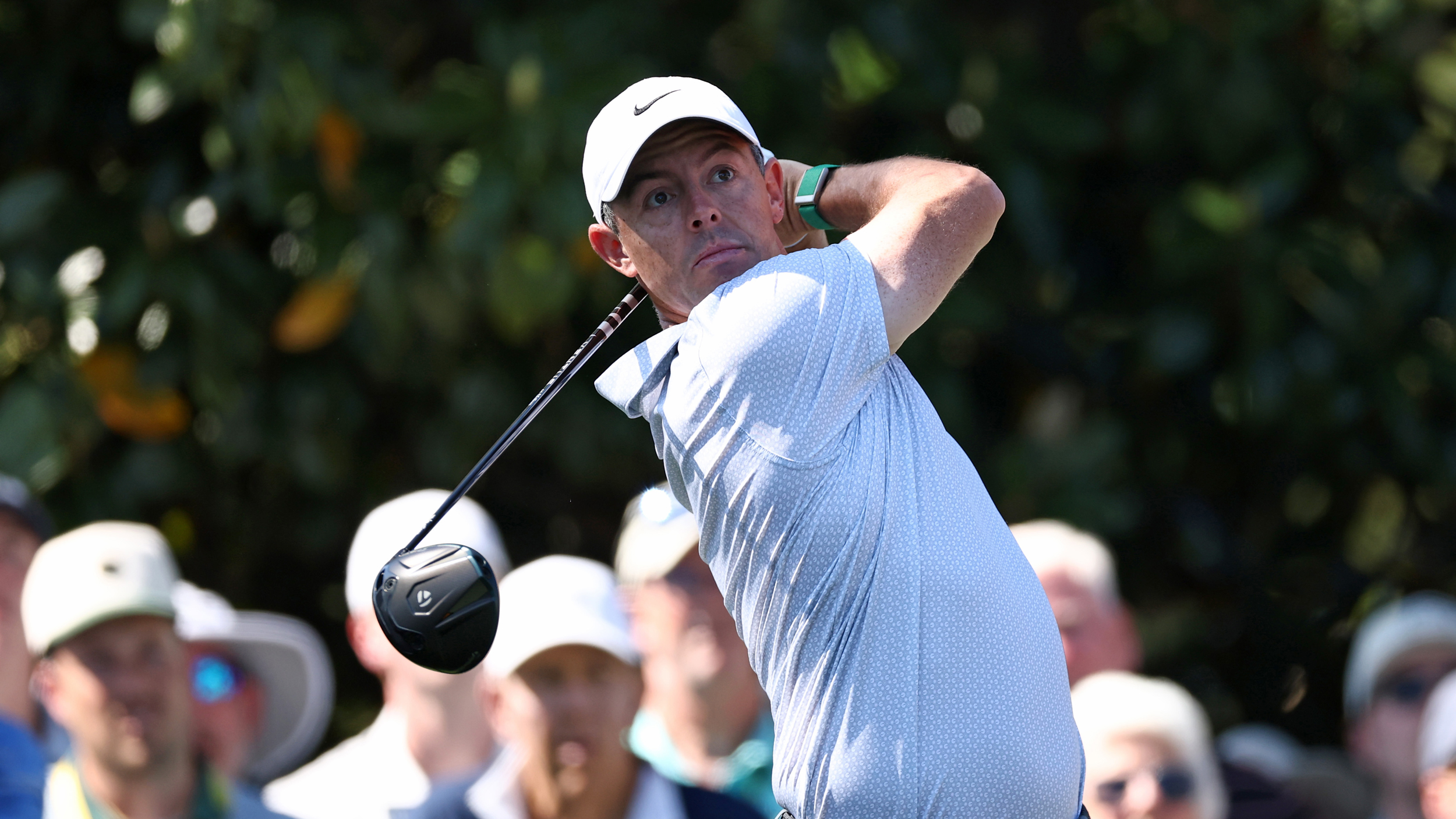 Rory McIlroy holds his finish on a drive