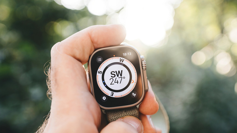 A person using the Compass app on the Apple Watch Ultra.