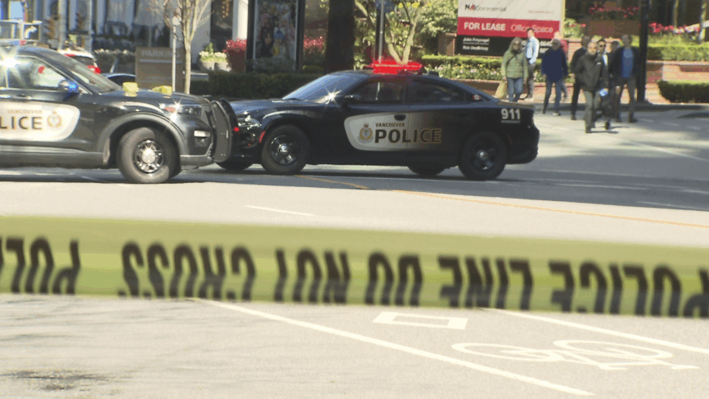 Police blocking Burrard Street in downtown Vancouver due to 'suspicious package' (CityNews Image)