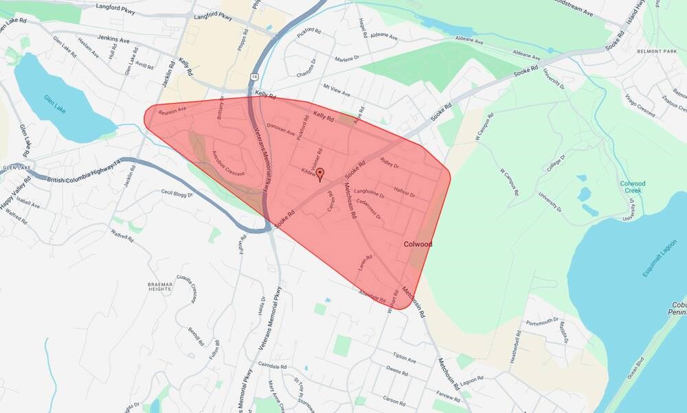 Vehicle incident downs pole, cuts electricity in Colwood