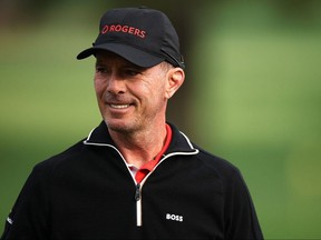 Mike Weir looks on during a practice round before the Masters tournament at Augusta National Golf Club on April 7, 2026, in Augusta, Ga. (Jared C. Tilton/Getty Images)