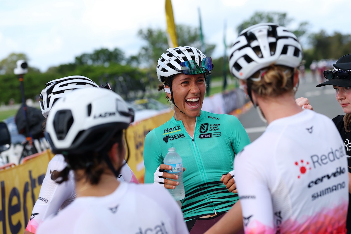 Sophia Sammons (Team Redcat) wearing the series leader jersey during the Q Tour, which was the final event of the Hertz ProVelo Super League