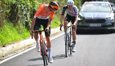 BASAURI, SPAIN - APRIL 08: (L-R) Axel Laurance of France and Team INEOS Grenadiers and Igor Arrieta of Spain and UAE Team Emirates - XRG compete in the breakaway during the 65th Itzulia Basque Country 2026, Stage 3 a 152.8km stage from Basauri to Basauri / #UCIWT / on April 08, 2026 in Basauri, Spain. (Photo by Tim de Waele/Getty Images)