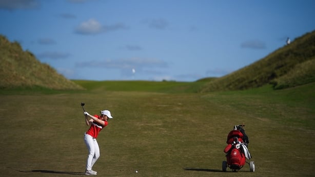 Kath O'Connor of Wales plays her second shot on the 16th fairway during her Singles match at the Ladies' and Girls' Home Internationals at Ballybunion Golf Club on August 10, 2018 in Ballybunion, Ireland. (Photo by Brendan Moran/R&A/R&A via Getty Images)