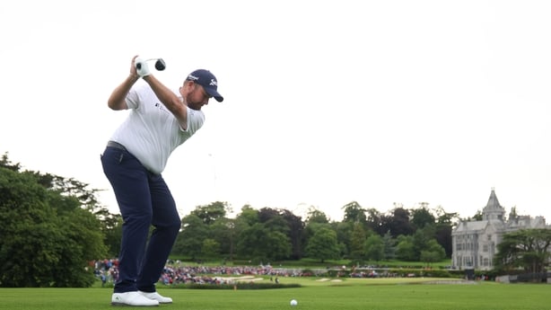 Shane Lowry of Ireland plays his tee shot to the 18th holeduring Day Two of the JP McManus Pro-Am at Adare Manor on July 05, 2022 in Limerick, Ireland. (Photo by Oisin Keniry/Getty Images)