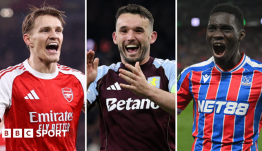 Arsenal, Aston Villa and Crystal Palace players celebrate reaching European finals