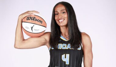 Apr 30, 2026; Chicago, Ill, USA; Chicago Sky guard Skylar Diggins (4) poses during media day at The Field Studios. Mandatory Credit: Kamil Krzaczynski-Imagn Images